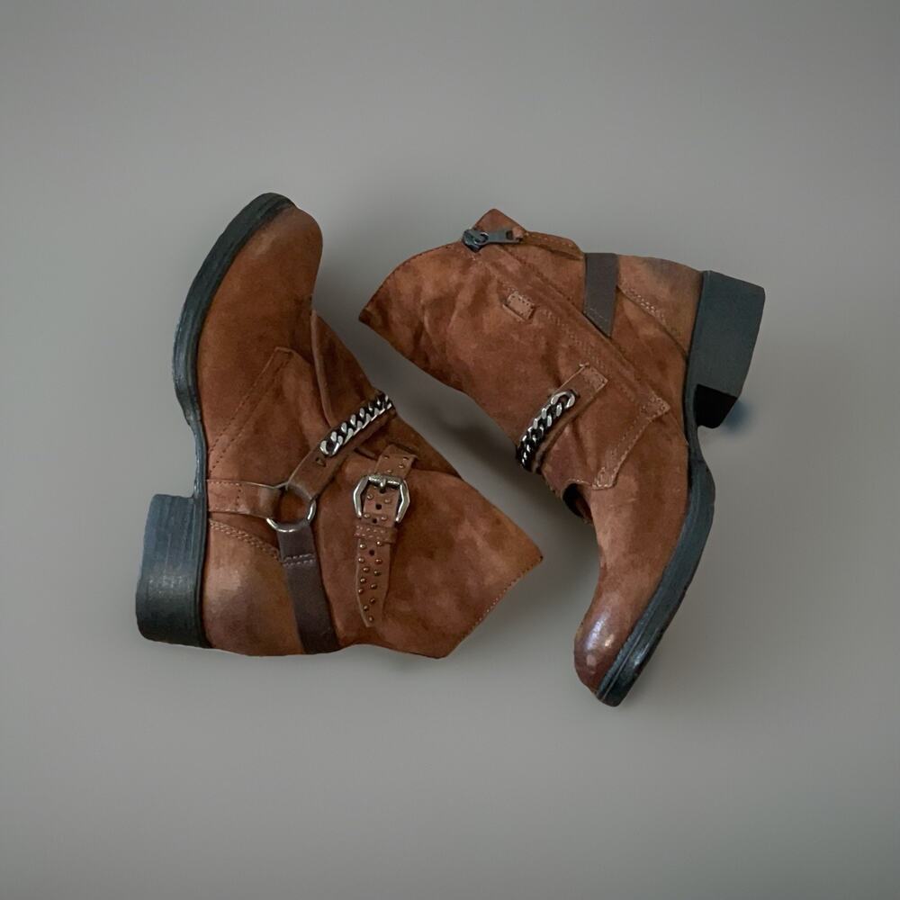 MJUS Brown Leather Harness Moto Ankle Boots Western Buckle Chain EU 37 - Picture 4 of 10